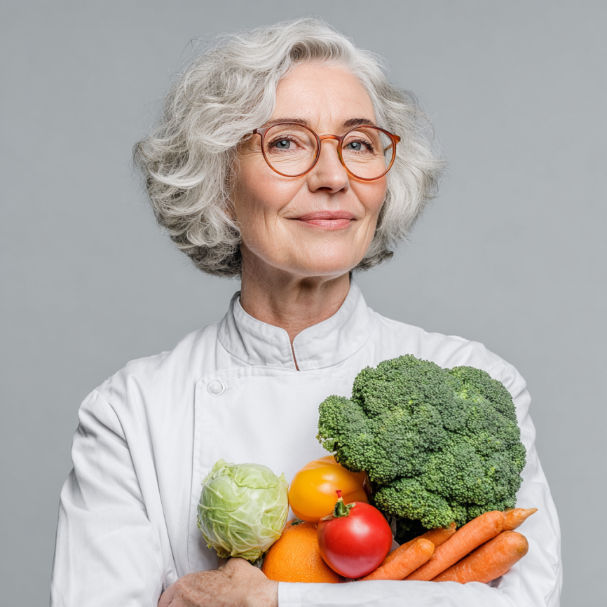 Чоловік середнього віку з продуктами для здорового харчування